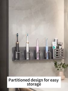 MEIDOO Multi-functional Toothbrush Holder Toothbrush Storage Drill-Free Toothbrush Holder Aluminum Waterproof and Rustproof