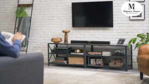 MMFO ชั้นวางทีวี ขาตั้งทีวี พร้อมชั้นวางของ โครงเหล็ก ตู้วางทีวีสำหรับทีวีขนาดสูงสุด 65 นิ้ว รับน้ำหนัก 300KG สไตล์นอร์ดิก พร้อมซ็อกเก็ต Open TV stand