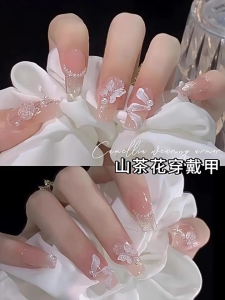 24Pcs/Box Fake Nails Set Translucent Wearable Nails cute in style manicure tablets