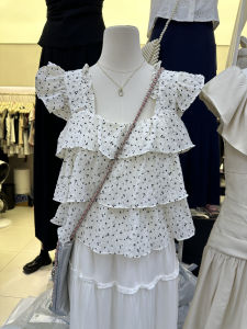 Summer 2025 Korean Style Commute Loose Splicing Lace Trimmed Flying Sleeve Sweet Versatile Floral Top for Young Women