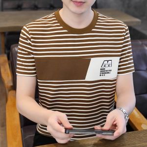 Chic Brand Short Sleeve T-shirt Striped Cotton Mens Summer