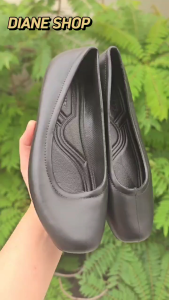 New Womens fashionable black shoes rubber non-slip sole slip-on waterproof student black shoes anti-slip black shoes womens work shoes 080523