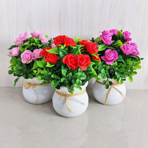 Wolf.id PBP164 Tanaman Hias Pot Bunga Mawar Plastik Ornamen Buatan Rose Flower Artificial BISA COD