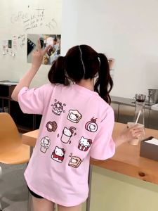 Womens T-shirt Hello kitty Korean Loose Short-sleeved Loose Version Top Round Neck All-match T-shirt