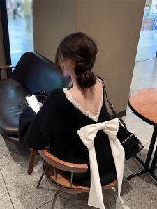 Áo Len Dệt Kim Cổ Tròn Tay Dài Hở Lưng Kiểu Dáng Rộng Rãi Mùa Thu Đông Mới Cho Nữ Trang Phục Công Sở Trang Phục Thường Ngày Trang Phục Mùa Đông