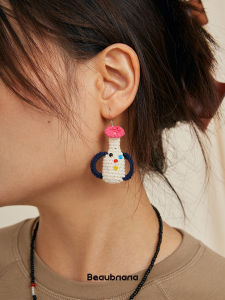 Unique Hand Hooked Polka Dot Expression Vase Womens Artistic Chinese Style Earrings Three Dimensional Form Ear Clip Ons