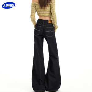 Low Waist Bell Bottom Blue Jeans Womens Loose Fit Draping Embroidered Slimming Floor Length Pants Casual Style Denim