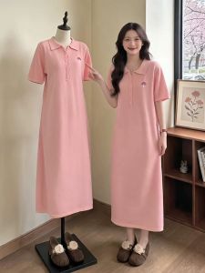 Đầm Dài Tay Ngắn Form Rộng Cổ Sơ Mi