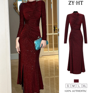ZYHT EraVogue Womens Dresses Red Dresses Long Sleeve Dresses Fishtail Dresses Vintage Dresses Formal Occasion Dresses Party Dresses Work Dresses Birthday Party Dresses 30615