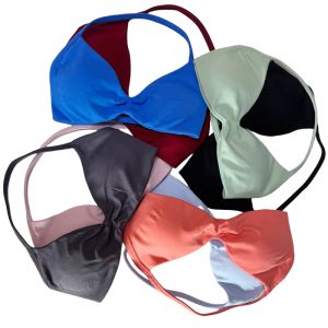 เสื้อชั้นในกีฬาโยคะพิลาทิสผู้หญิงสีพื้นแบบไร้ตะเข็บ สายบาง แฟชั่น คัพในตัว ดีไซน์เปิดหลัง เหมาะสำหรับปั่นจักรยานและเล่นกีฬา