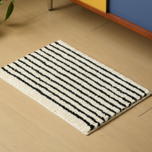 VIKAMA Minimalist Striped Plush Carpet Non Slip Absorbent Bathroom Mat Soft Bedside Rug Bedroom Home Decor