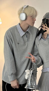 Korean Style Patchwork Long Sleeve Loose Collar Sweatshirt Spring Autumn Couples Clothes One Long One Short Top Youth Fashion