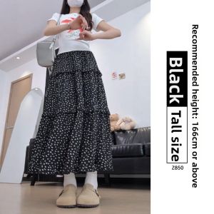XIANYIJIAO | Summer Lightweight Black Floral A-line Skirt Womens Midi Skirt