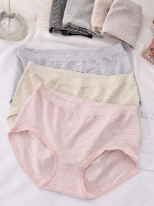 High Waist Seamless Modal Womens Underwear Triangle Panties Butt Covering Ultra Elastic Body Shaping Stripe Design Briefs