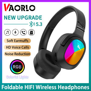 VAORLO Wireless Bluetooth Headphones HD HIFI Sound Quality Cool RGB Gradients Lights With Mic Calling Support TF Card Play 3.5MM AUX Smart Noise Reduction Foldable Adjustable Gaming Earphones For Kids Gifts PC Phone