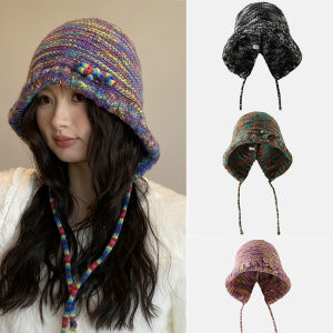 ฤดูหนาวหมวกชาวประมงผู้หญิงWindproof HoodedหมวกSkulliesที่มีสีสันถักสายรัดBalaclavaกลางแจ้งหมวกBeanieหมวก