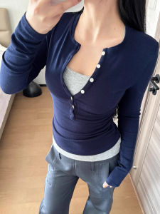 Slim Fit Long Sleeve T-Shirt Autumn/Winter European Style Base Layer Mock Cashmere Henry Collar