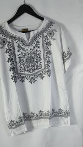 Baju Etnik Batik Bangkok Premium Putih Pria dan Wanita - Kaos Bali Adem - Baju Pantai Terbaru