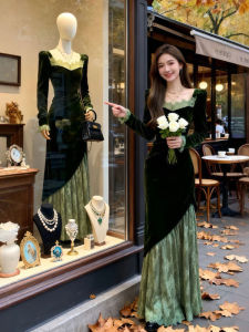 CHANGTONG | Elegant French Retro Velvet Evening Dress
