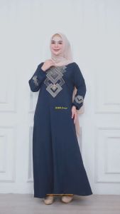 Abaya Terbaru untuk Lebaran 2025: Sarmini Bahan Cringkle Airflow Motif Bordir Lengan Karet Size XL
