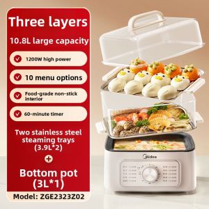 [China Plug Without Adapter] Midea | Multi-purpose Electric Steamer with Steam Boil and Slow Cook Functions Small