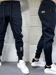 Mens Thickened Fleece Lined Casual Pants Autumn Winter New Style Zipper Pocket Sports Trousers Youth Fashion Breathable Polyester Elastic Fiber
