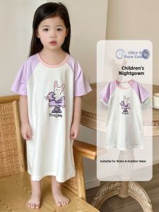 Miiow | Pure Cotton Breathable Summer Short Sleeve Childrens Nightgown Loose Comfortable Home Clothes For Girls Cat Person MiiOW