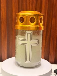 Lamp 5D Glass Altar Smokeless long lasting candle holder with gold lid and cross design