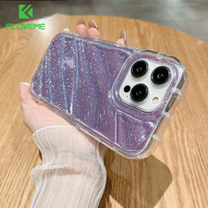 FLOVEME Transparent Bling Gradient Glitter Wave Pattern Phone Case For iPhone 15 14 Plus 15 14 13 12 11 Pro Max Laser Clear Soft Silicone Ati-fall Shockproof Back Cover For iphone X XR XS Max