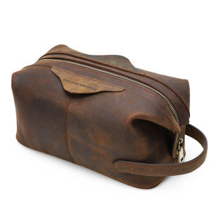 Hiram Genuine Leather Cosmetic Bags for Men Large Capacity Toiletry Storage Bags Wash Bags Travel Organizer Makeup Bags Handbags