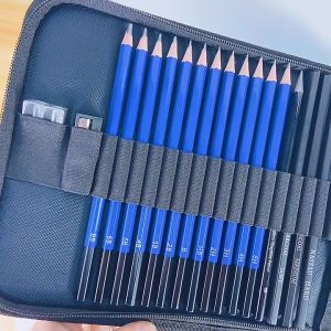 42 ชิ้นสเก็ตช์ดินสอชุดสมุดภาพเปล่ามืออาชีพคาร์บอนไฟเบอร์ดินสอสีดินสอเครื่องมือ