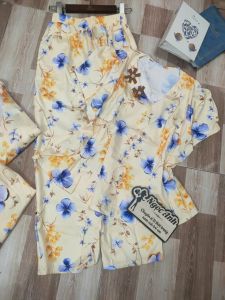 Bộ tay ngắn quần dài dáng baggy kết nơ vải kate lụa