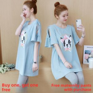 MAITINGLAN | Pregnant Womens Summer Loose Large Size Set Short Sleeve Top and Midi Dress