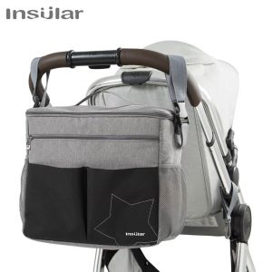 Insular Large Capacity Baby Diapers Bag Outdoor Travel Mommy Bag for Stroller Insulation Nursing Bag Polyester Solid Diaper Bag