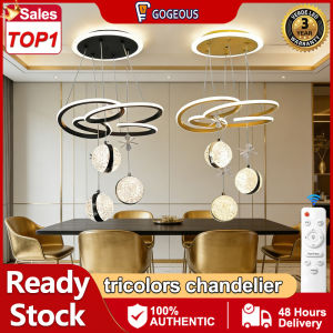 GOGEOUS creative Crystal chandelier modern design Tri-color Dimming hanging light Minimalist Nordic chandelier light drop lights LED pendant lights Ceiling Light for Living Dining Room Bedroom Office Bar Cafe Decorative Lighting