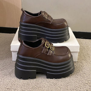 Flatform Loafers Womens British Style Thick Bottom Heightening Leather Shoes Spring Versatile Casual round Toe High Heels