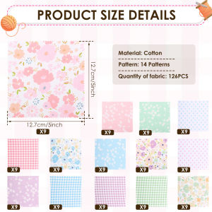 126 Pcs Assorted Charm Pack for Quilting Cotton Fabric Square 5 x 5 Inch Pre Cut Quilted Fabric Floral Patchwork for Sewing DIY