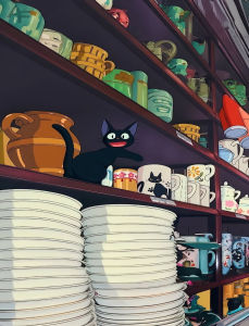 Bandai | Oil Painting Japan Anime Animal J-Jiji Black Cat By Numbers Modern Wall Decor for Living Room Bedroom Gift No Frame