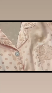 Baju Tidur Piyama Sutra Untuk Wanita / Set Celana Panjang Lengan Pendek / Motif Renda Polkadot Manis