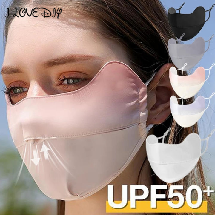 Women Sunscreen Mask Summer Ice Silk Anti-UV Protection Cycling Face Cover  Breathable Outdoor Sport Sun Windproof Reusable Masks