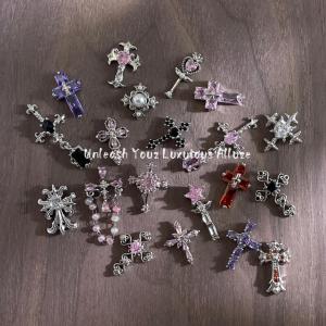 5 Pcs Colorful Zircon Cross Decoration y2k Metal Style Rhinestone Cross Nail Art 3D Three-Dimensional Nail Accessories
