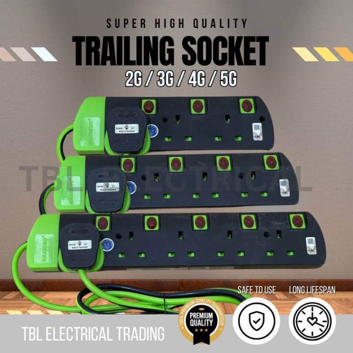 🔥SIRIM🔥Extension Plug 2/5 METER 2G,3G,4G,5G Trailing Socket 1.25MM X 3C ...