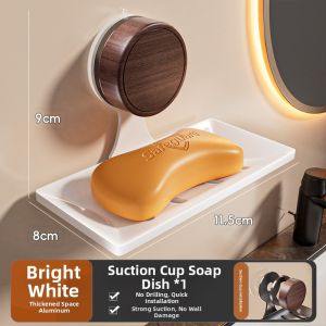 SHUANGNIU | Walnut Wood Suction Cup Soap Dish Bathroom Organizer Wall Mount No Drilling