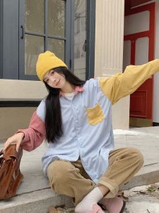 Áo Sơ Mi Nhung Kẻ Rộng Rãi Thời Trang Mùa Thu Cho Nữ Áo Khoác Ngoài Thời Trang Áo Chui Đầu Cổ Polo Tay Dài