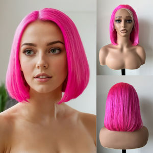 100% Remy Human Hair Short Straight Pink Bob Wigs for Women 13*4 Lace Front Human Hair Free Parting Natural Hairline Human Hair
