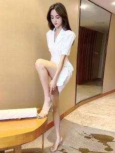 Retro Chinese Style Fringed Button Dress Summer New Arrival Elegant Slimming Split Suit Skirt High Waist Short Sleeve Pure Color