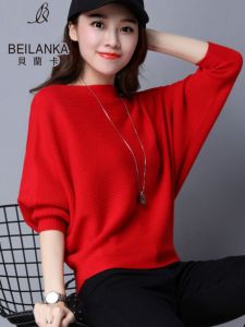 เสื้อสเวตเตอร์ถักแขนนางฟ้าหลวมๆ สไตล์เกาหลี สำหรับผู้หญิง ฤดูใบไม้ผลิและฤดูใบไม้ร่วง สีแดง เสื้อคลุมกันหนาวแบบลำลอง แขนยาว ปกติ