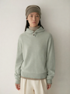 INSIS FEMME | High Neck Hooded Slightly Loose Wool Knit Top
