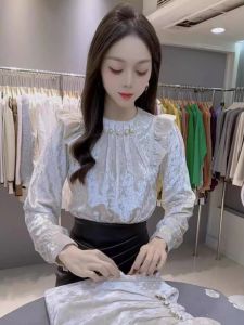 Áo Sơ Mi Chiffon Tay Dài Thời Trang Kiểu Pháp Mới Thu Đông Áo Lót Cổ Tròn Dáng Rộng Màu Trơn Chất Liệu Khác Thường