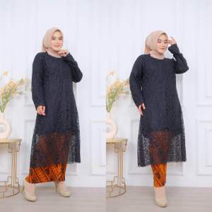 Tunik Brokat Kondangan Terbaru Jumbo LD 100 120 140  Ziper Depan Aktif Busui